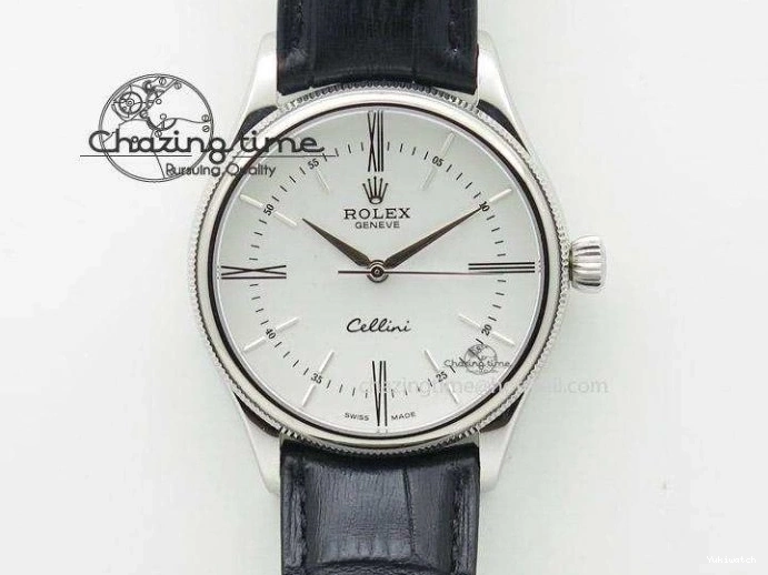A2824 Cellini Markers Numeral Leather Date RG Rose Black Dial On Gold Strap 0721